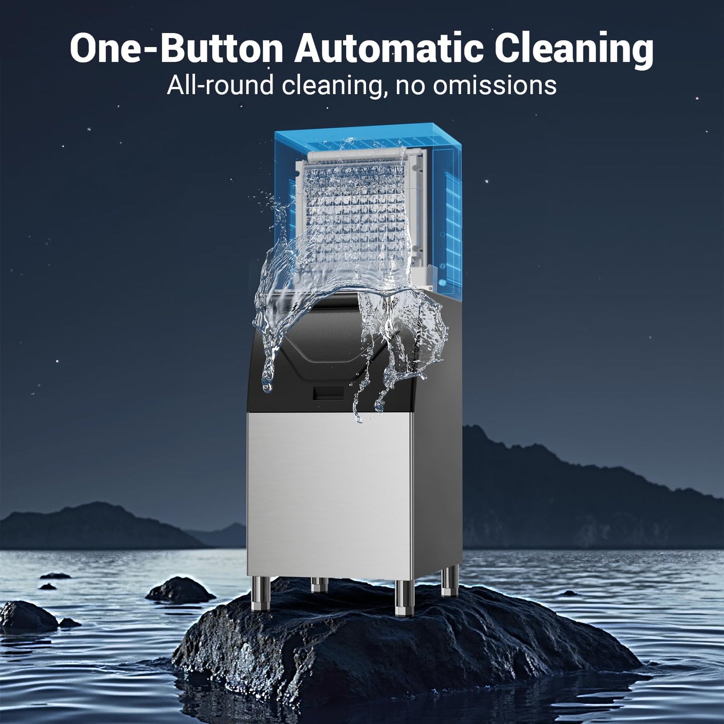 Commercial Ice Maker Machine 580LBS/24h with 450 LBS Storage Bin, Ice Ready in 8-15 Min, Self Cleaning Stainless Steel Industrial Ice Machine for Bar Restaurant Cafe