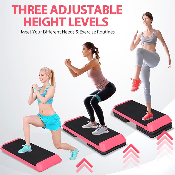ZENY 43'' Exercise Aerobic Step Platform, Adjustable Fitness Stepper with 4 Stackable Risers, Aerobics Stepper Workout Stepper for Home Gym Cardio Strength & Training