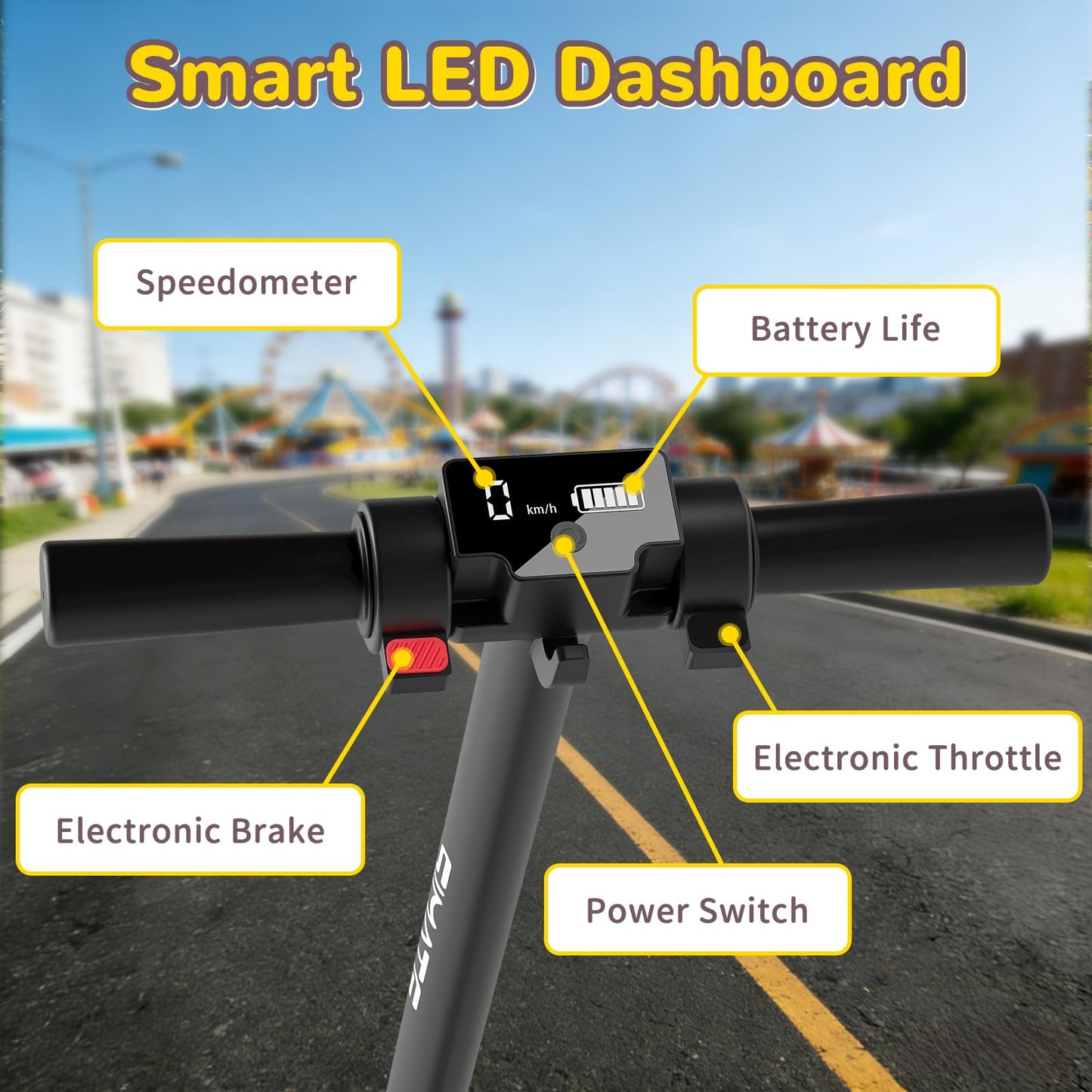 SIMATE Electric Scooter for Kids, Motorized E-Scooters with Colorful Front Light and Pedal Lights, LED Display & Foldable, Dual Braking System, Top 8.7mph & 5 Miles, Gifts for Kids, Girls, Boys, Teens