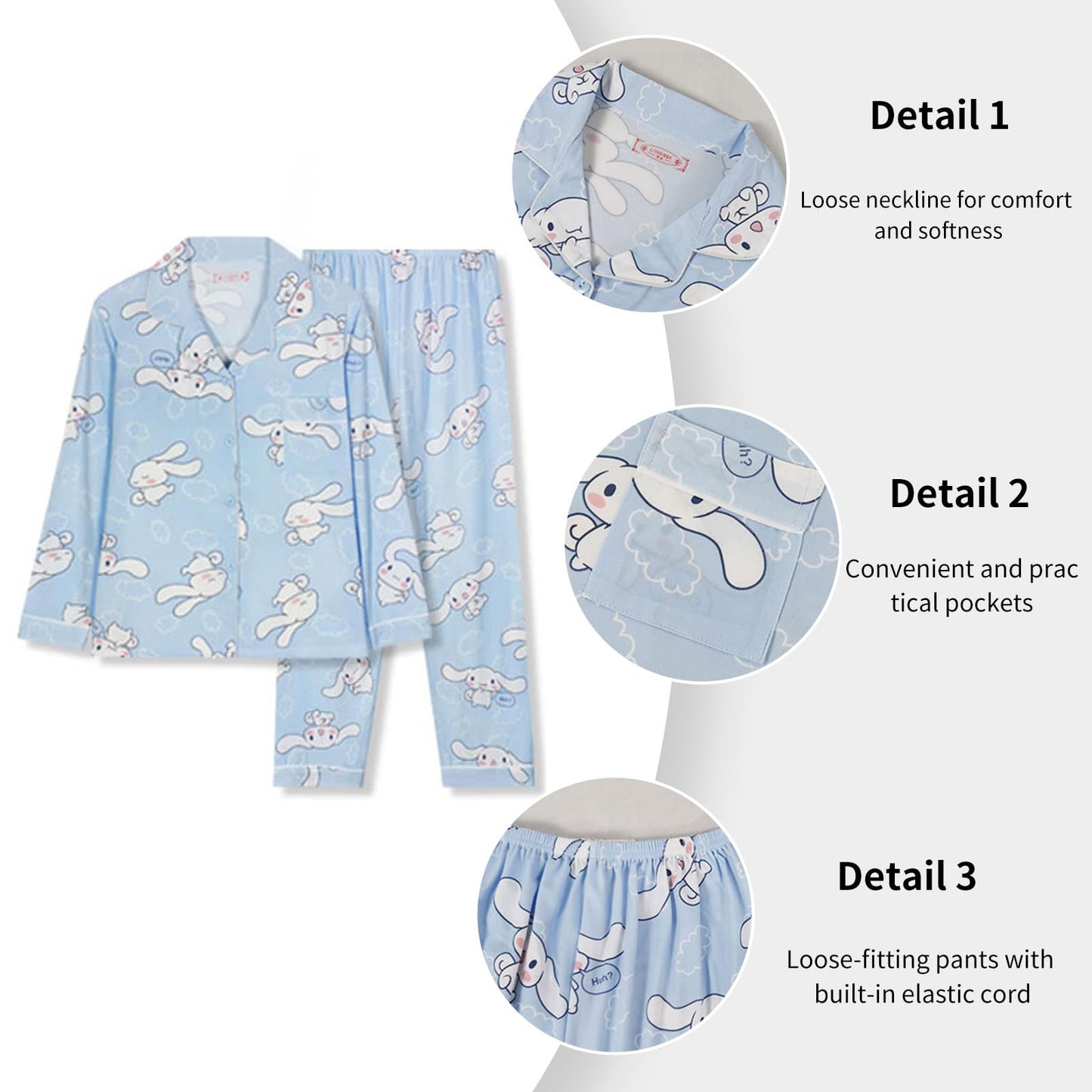 TradWloth Cute Women's Pajama Sets, Cartoon Print Sleepwear Long Sleeve Shirt and Casual Pajama Pants