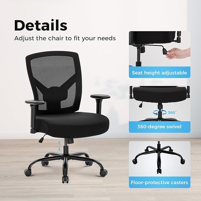 MAISON ARTS Ergonomic Mesh Office Chair Set of 3, Mid-Back Computer Desk Chairs with Lumbar Support, 500 lbs Capacity Swivel Chair with 3D Adjustable Arms, Wide Comfy Seat and Wheels