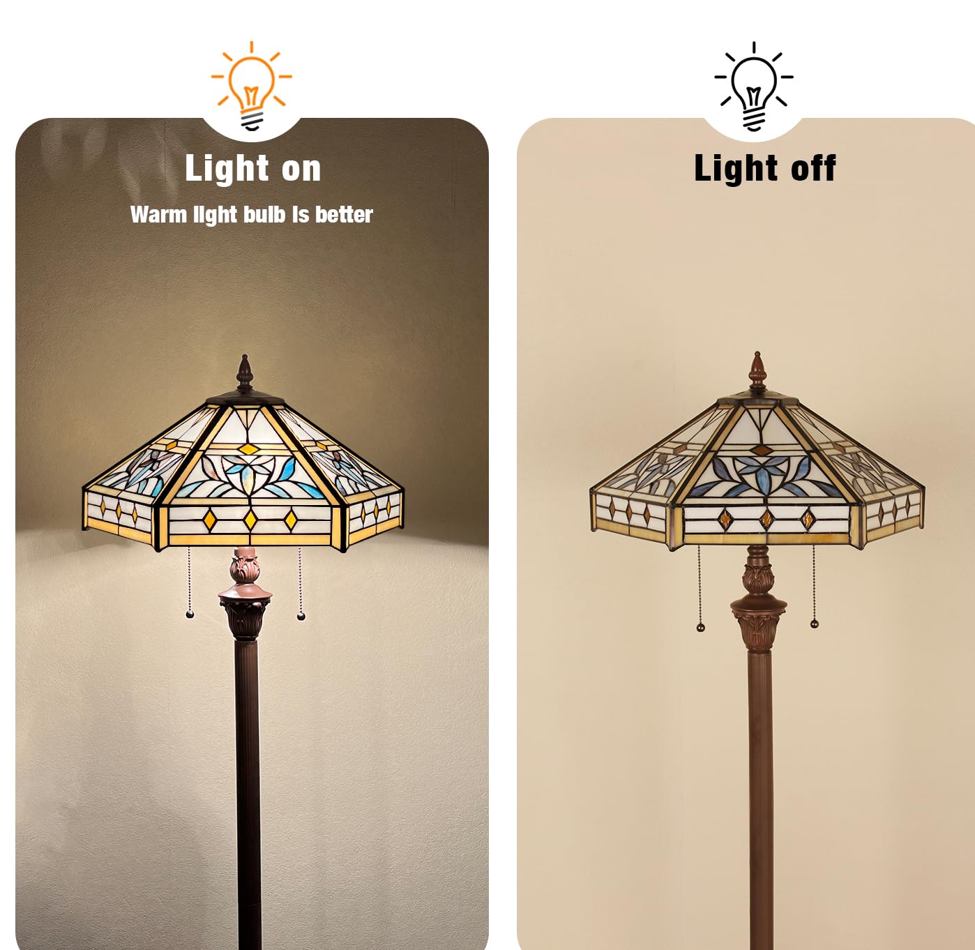 Capulina Tiffany Floor Lamp 2-Light 16X16X63 Inches Mission Hexagon Style Stained Glass Standing Reading Light for Living Room Bedroom Home Office