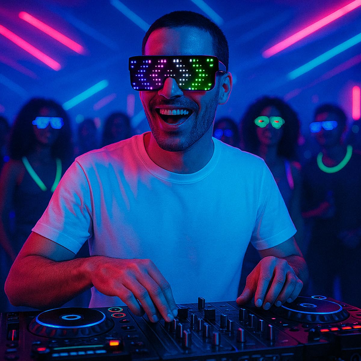 LED Glasses – Light Up Sunglasses for Raves & Parties, USB Rechargeable Neon Glow with 11 Flashing Modes (Multicolor)