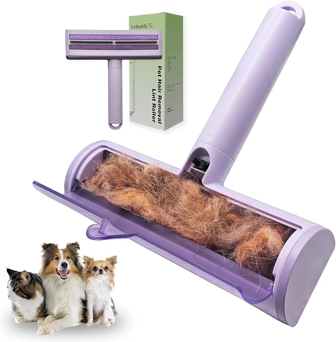 Pet Hair Remover, Reusable Cat & Dog Hair Removal Tool, Fur Removal Tool, Reusable Lint Roller for Furniture, Couch, Carpet and Bedding, Easy to Use & Clean Out (Purple)