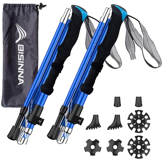 BISINNA Collapsible Trekking Hiking Poles- 2 Pack Folding Aluminum Walking Sticks with Quick Lock System 4 Season Accessor...