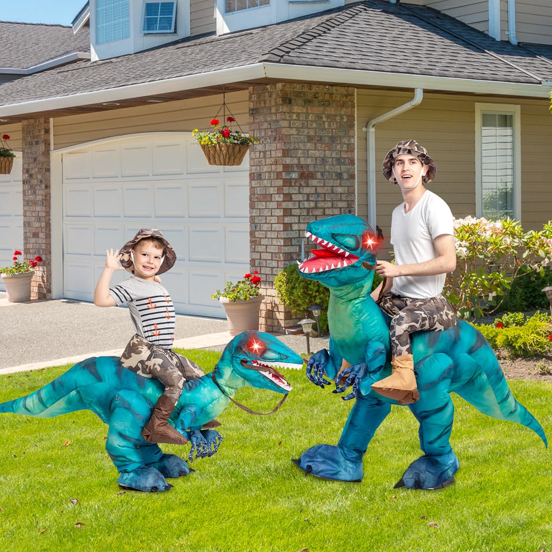 GOOSH Inflatable Dinosaur Costume for Adult Riding T Rex Funny Blow up Women Man Costume for Halloween Fancy Dress Party Cosplay