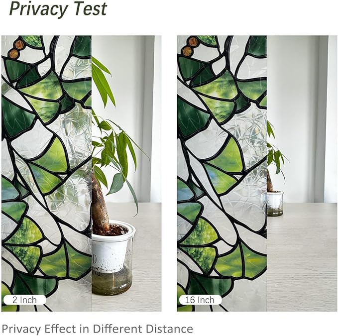Rainbow Window Privacy Film Stained Glass Handmade Design for Bathroom, Ginkgo Leaves, 118.11'' x 20.87''