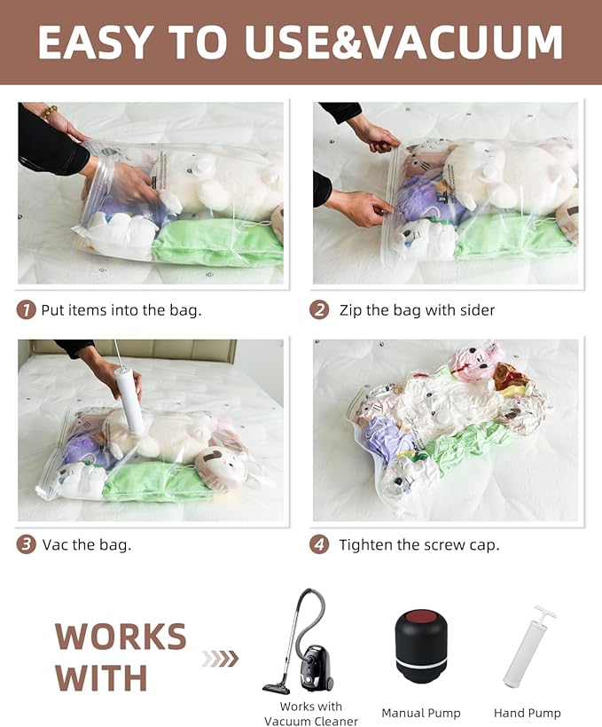 Vacuum Storage Bags, Vacuum Seal Bags for Foam Mattress,Clothing & Bedding, Space Saver Bags for Organization and Storage(10 Large)