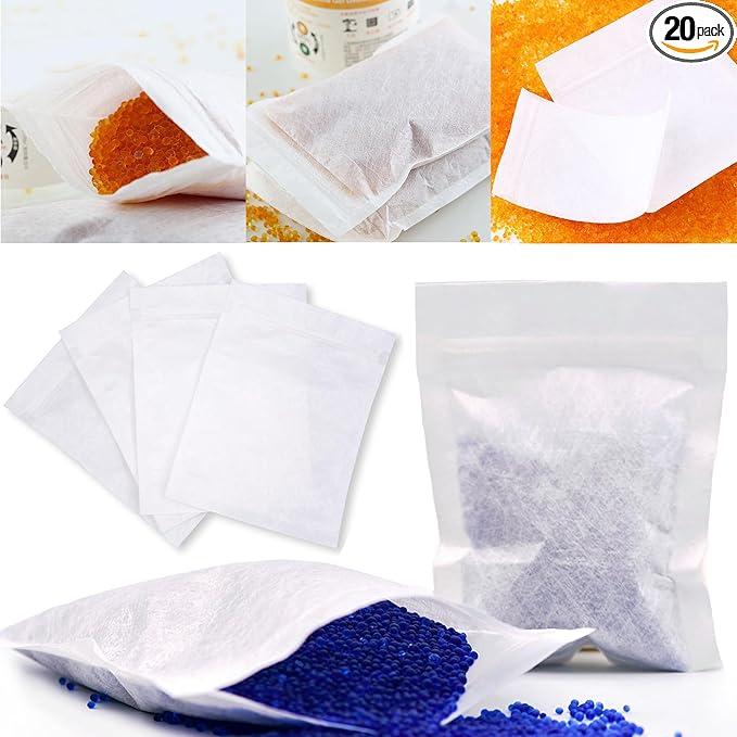 20 Packs Breathable Paper Bags, Zip Lock Storage Bags for Small Items, Silica Gel Beads, Desiccant, Jewelry, Samples, 4.3 by 6.3 Inch