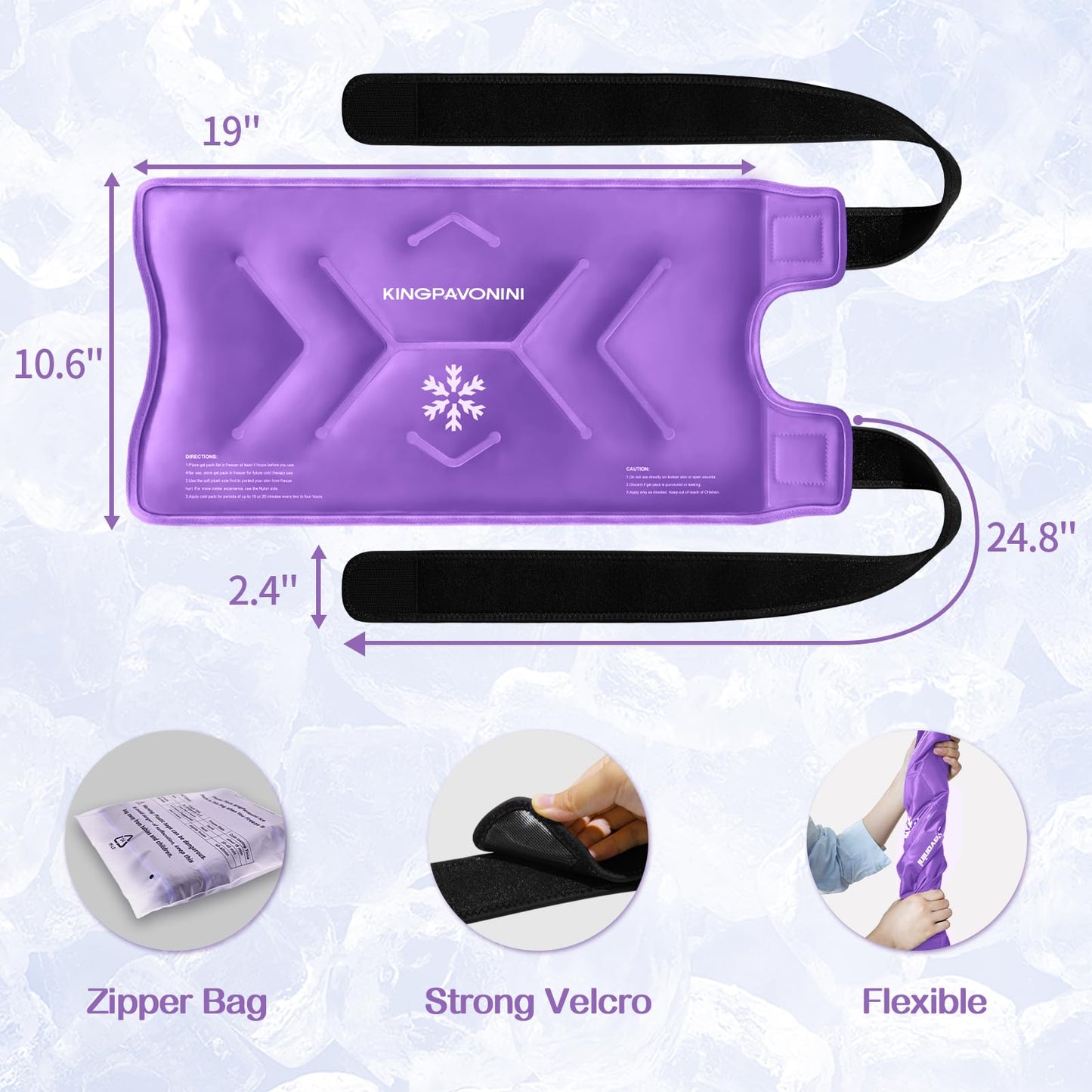 KingPavonini XXL Knee Ice Pack Wrap Around Entire Knee After Surgery, Large Reusable Gel Ice Pack for Injuries, Pain Relief, Swelling, Sports Injuries, 2 Pack (Purple)