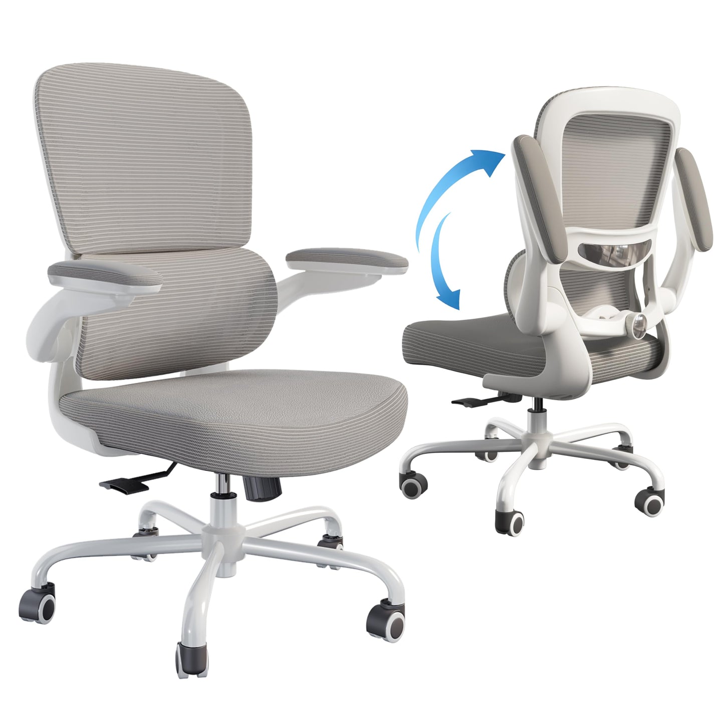 TRALT Ergonomic Office Chair - Desk Chair with Adjustable Lumbar Support Computer Chair - Mesh Comfy Chair with Flip-up Armrests - Gaming Chairs for Adults Home Office (Leather, Grey)