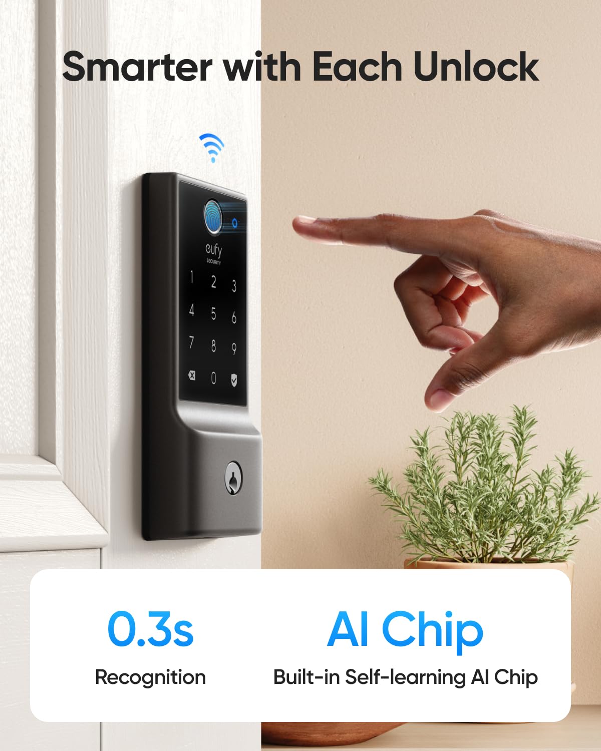 eufy Security Smart Lock C220 Front Door Handle Set, Fingerprint Keypad Door Lock with Handle, Built-in Wi-Fi, App Control, Keyless Entry Deadbolt, 8 Months Battery, IP53 Waterproof, BHMA Certified