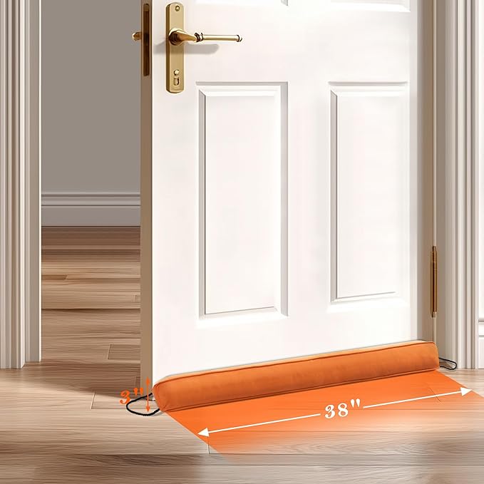 Sunolga Door Draft Stopper Blocks Hot and Cold Air with Removable Washable Cover for Bottom of Door, All-Season Seal for Noise, Light, Dust, Door Sweep for Gaps Up to 3", Home Essentials, 38", Orange