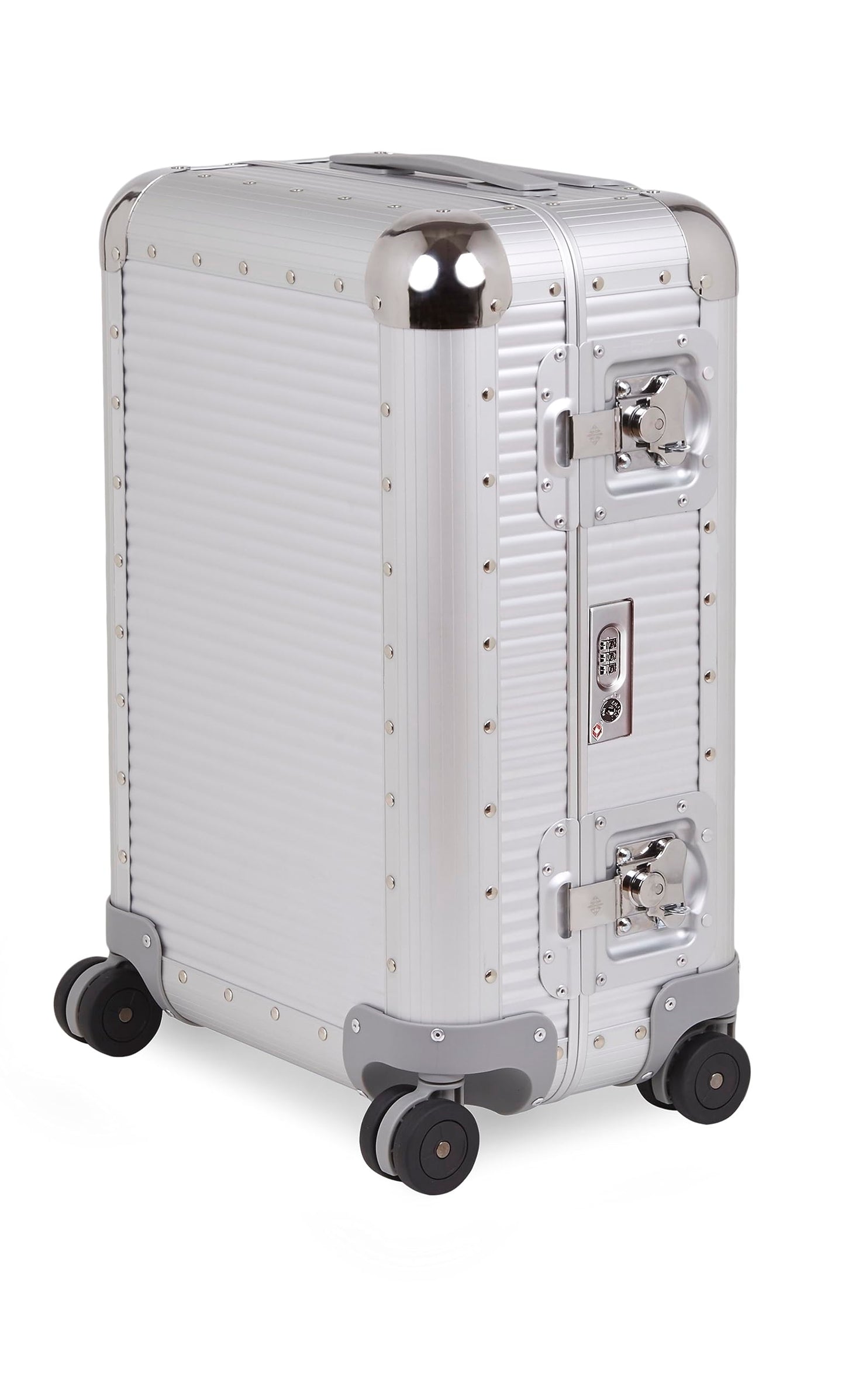 FPM MILANO Bank S 21" Made in Italy Aluminum Sport Carry-On Luggage - Hardside Framed Cabin Suitcase with 4 Spinner Wheels - International Carry-on Travel - Moonlight Silver