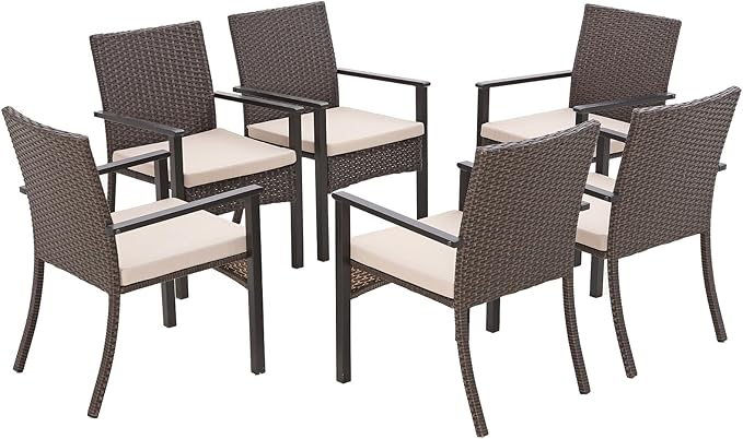 Sophia & William Patio Chairs Set of 6, 6 Pcs Lightweight Rattan Outdoor Dining Chairs, All-Weather Wicker Dining Chairs with Comfortable Seating