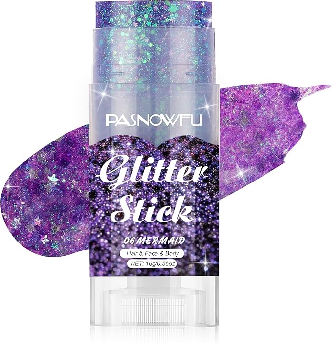 PASNOWFU Purple Body Glitter Stick, Mermaid Style Face Glitter for Women and Girls, Gel Texture Mermaid Costume Accessorie...