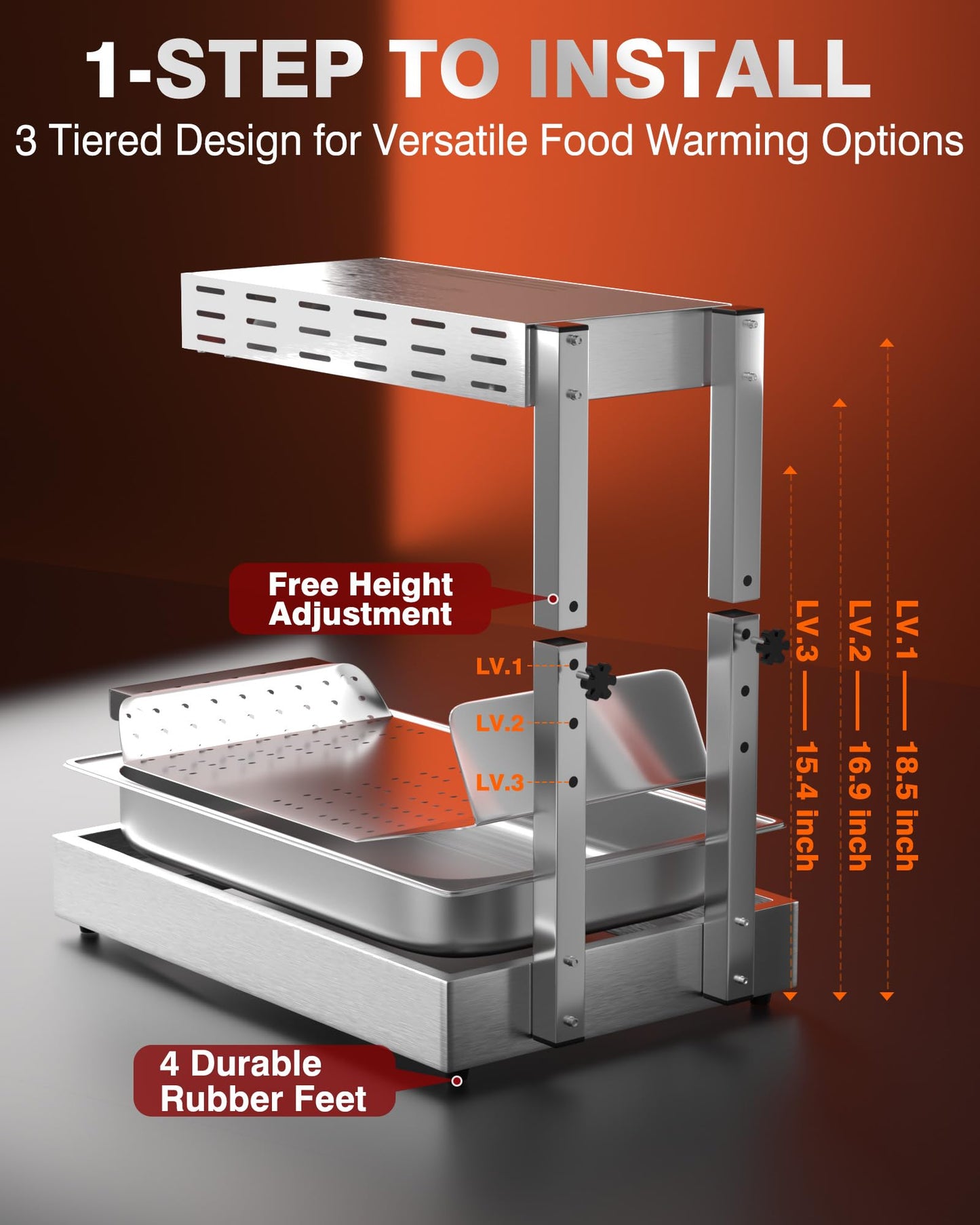 PYY French Fry Warmer - 500W Commercial Food Heat Lamp Fry Dump Station Chip Warmer Food Warmer Adjustable Height 15.4"-18.5" Temp 86°F-156°F Countertop Freestanding Food Truck Restaurant Buffet