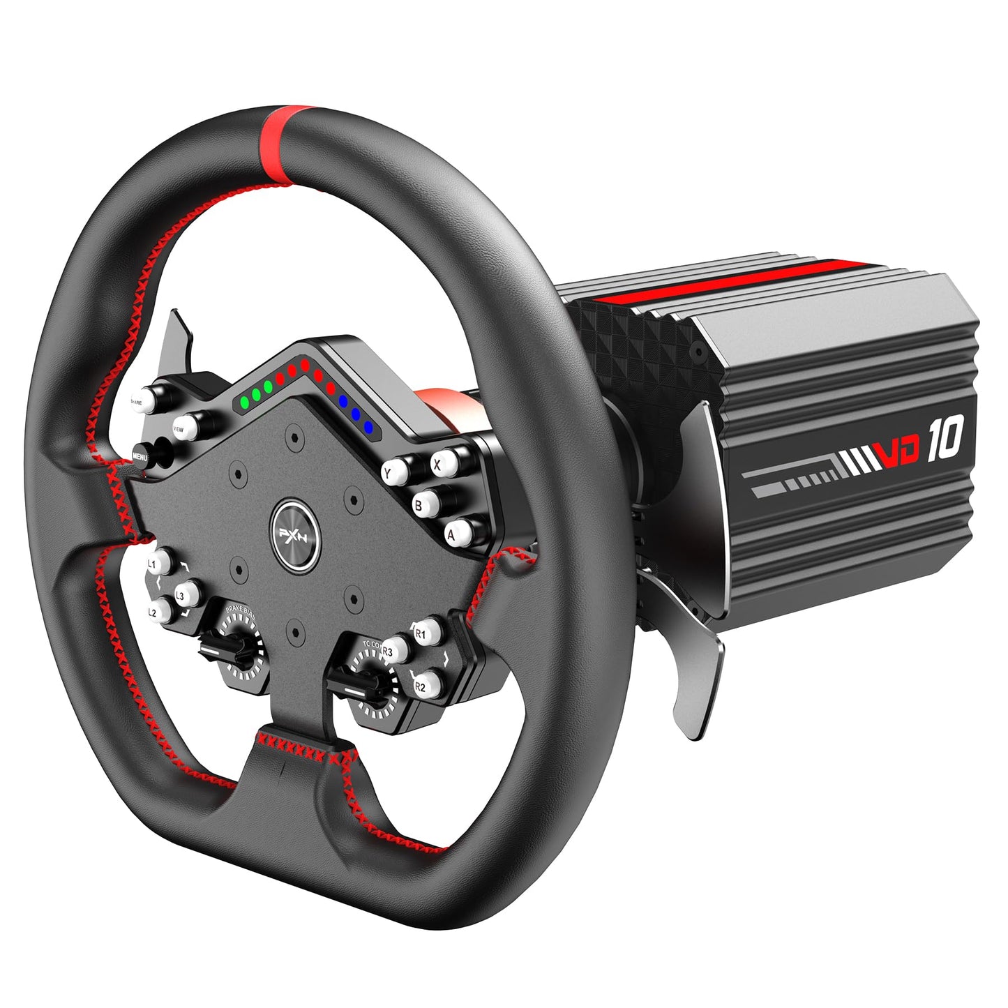 PXN VD10 + W DS R2 Racing Wheel Bundle - VD10 Direct Drive Base with W DS R2 Gaming Steering Wheel, 10Nm Force Feedback, Professional Servo Motor - Sim Racing Set for PC Windows