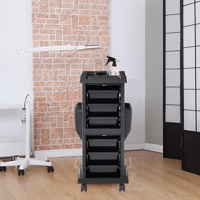 VEVOR Ultimate Trolley Cart, Salon Trolley with 6 Detachable Trays & Appliance Holder, Durable Salon Rolling Cart with Locking Casters for SPA & Beauty & Tattoo & Hairdressing
