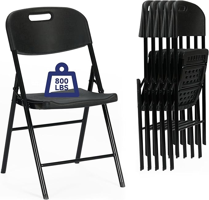 Winlice 6 Pack Thicker 800 LBS Black Folding Chairs, Commercial Grade Folding Chair, Foldable Chairs for Events