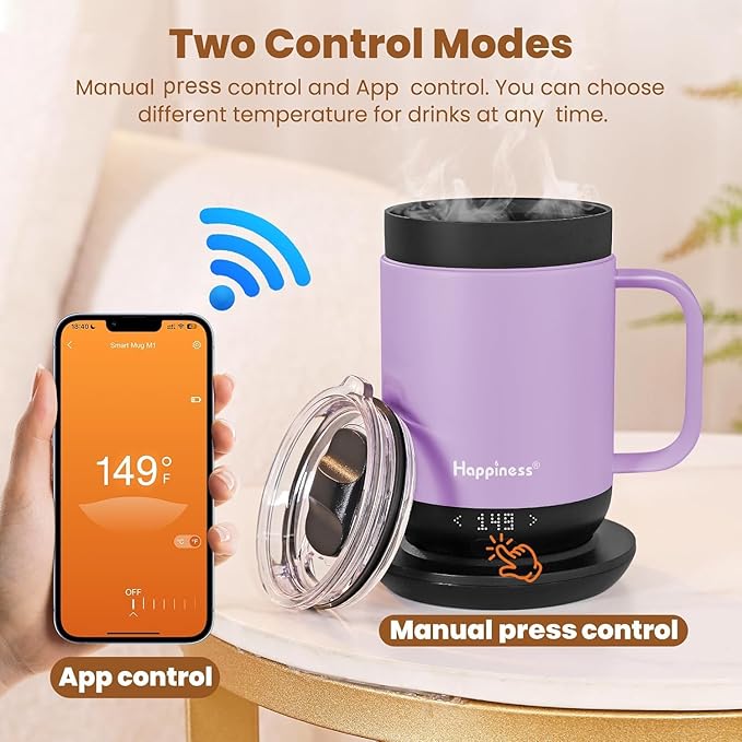 Happiness Smart Heated Coffee Mug,16oz Rechargeable Electric Self Heating Temperature Control Coffee Cup