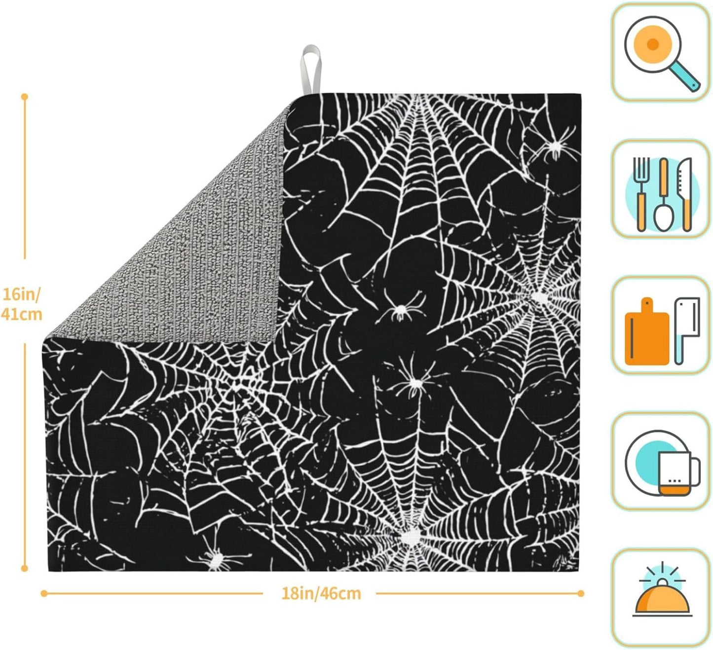 Dish Drying Mat Halloween Spider Web Pattern for Kitchen Counter Absorbent 16x18 Inch Microfiber Dishes Plate Glass Dry Draining Pad Reversible Washable