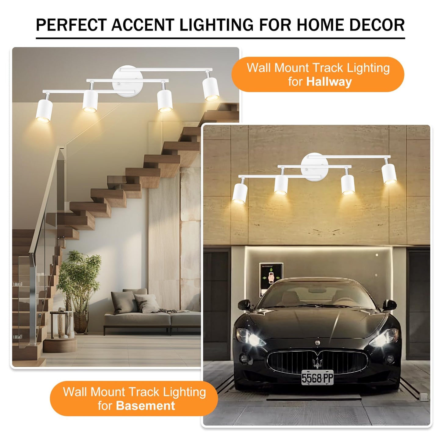 4 Light Track Lighting Kit Kitchen, White Track Lighting Fixtures Ceiling, 4 Way Modern Flexible Spot Track Lighting, Industrial LED Lights for Room Hallway Bedroom(GU10 Socket, Bulb Not Included)