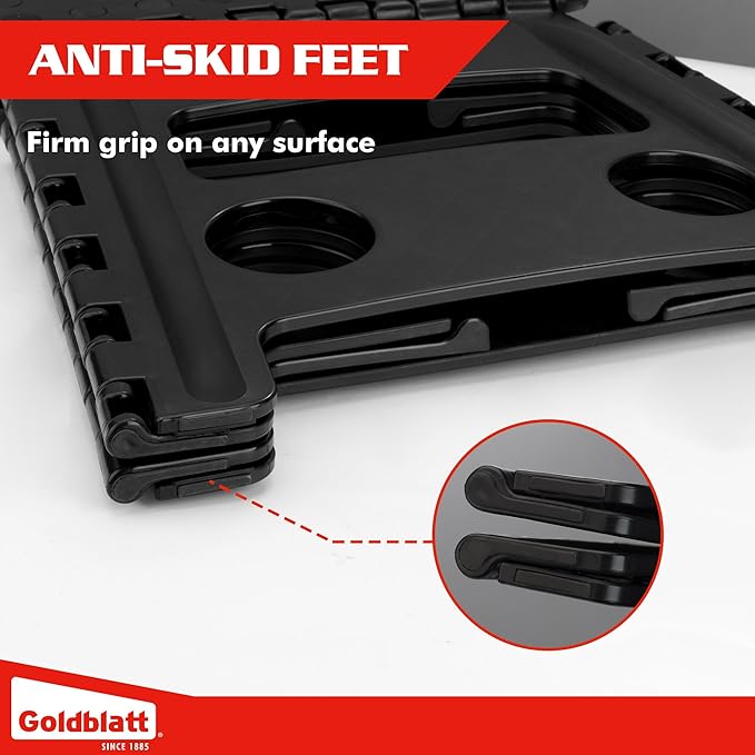 Goldblatt 12.5" Folding Step Stool for Adults and Kids, Heavy-Duty Plastic Portable Foldable Stool with Non-Slip Top and Anti-Skid Feet, 300 lbs Capacity, Kitchen & Bathroom, Black