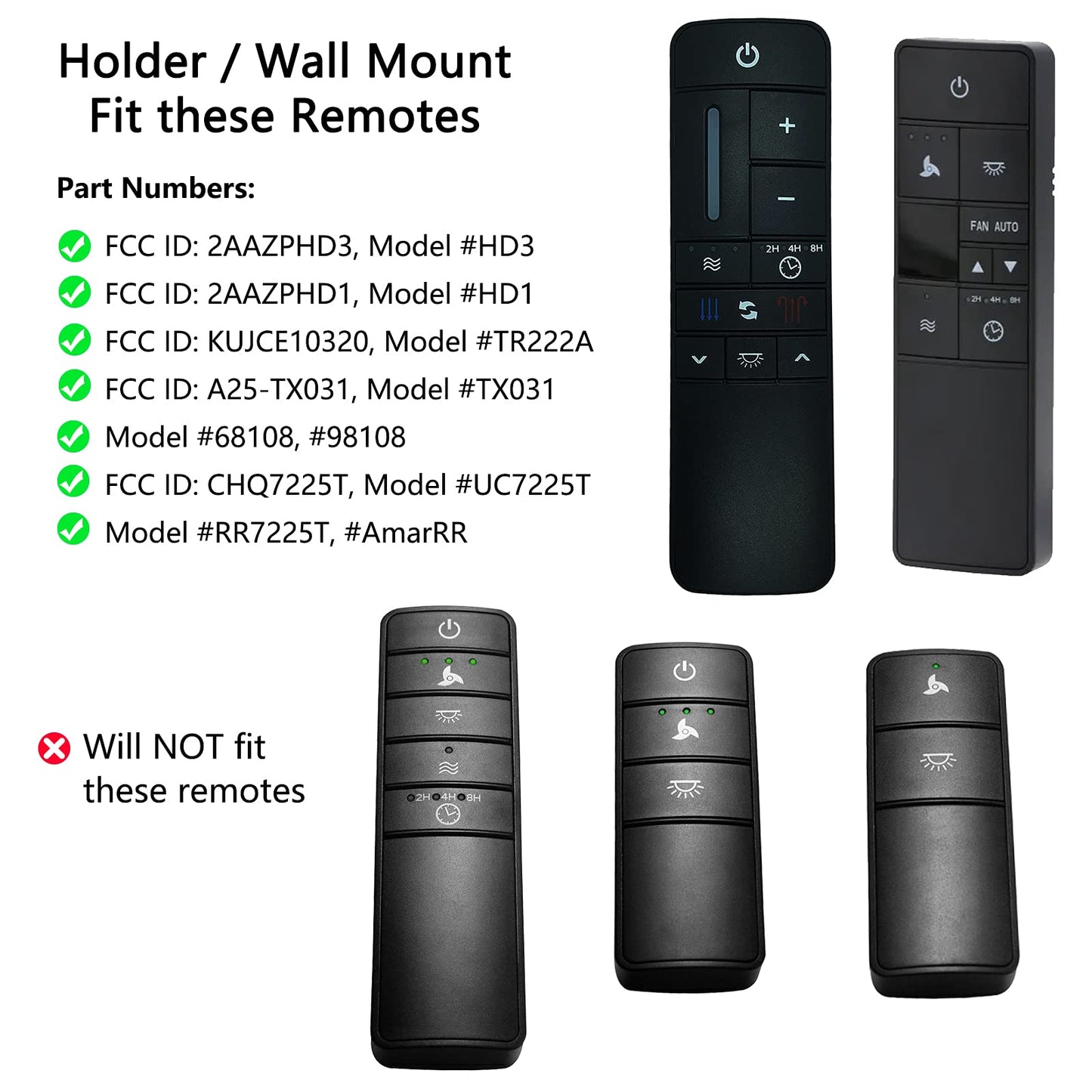 Yunbei Hd3/Uc7225T Ceiling Fan Remote Control Wall Mount Holder, Only For Hampton Bay Home Decorators Collection Thermostatic Re