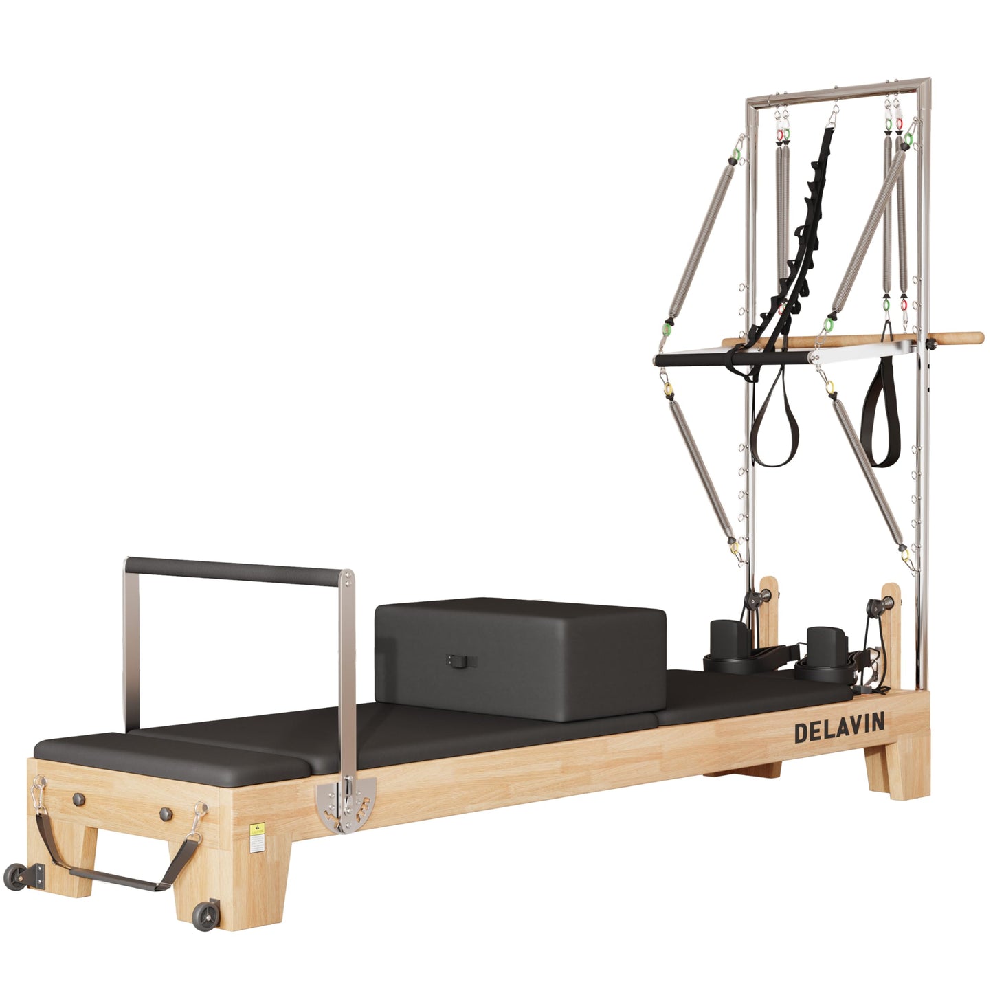 DELAVIN Pilates Reformer with Tower, Pilates Machines with Springs, Sitting Box, Jump Board and Accessories, Solid Wood Pilates Equipment for Studio, Gym and Home Workout