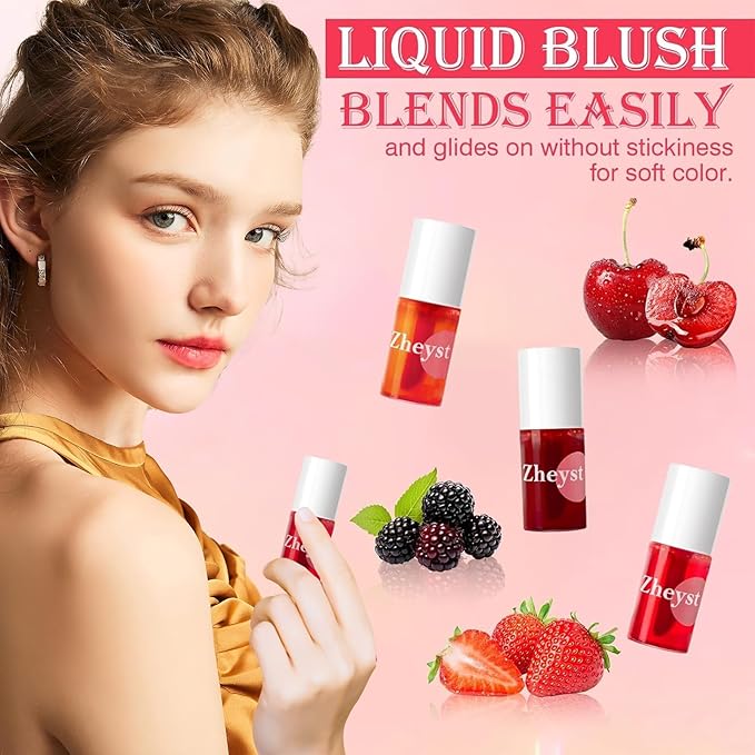 Lip Tint 4 Colors High Shine Non-Sticky Easy Apply Formula Waterproof Lip Stain With Vitamin E Moisturizing Long-Lasting Lip Gloss For Women Buildable Shine Mini Water Lipstick Fruit Extracts