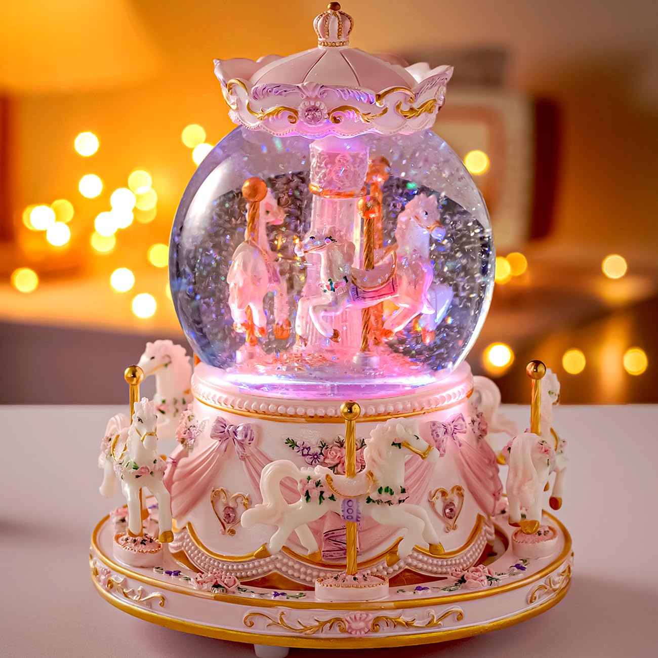 You are My Sunshine Snow Globe Music Box Daughter Birthday Gifts for Women Girls Friend Sister, Christmas Xmas Valentine Snow Globe Granddaughter Carousel Horse Music Box Gifts