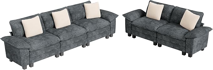 MIXPATIO L-Shaped Cloud Modular Sofa Set with Chaise Lounge, 5-Piece Sectional & Deep Seat, Plush Chenille w/Removable Arms for Living Room - Cyan
