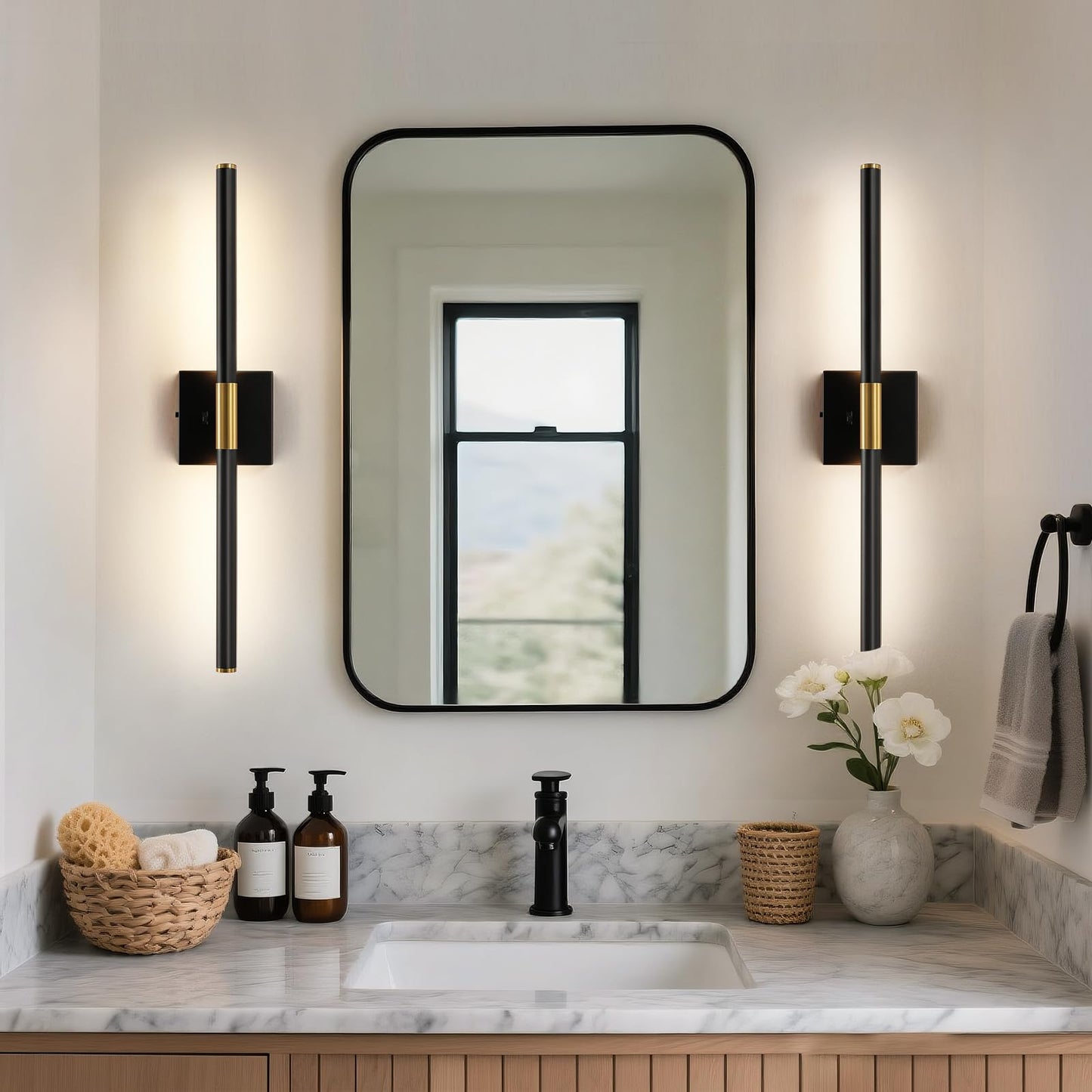 Faziyo Black Gold Vanity Light Fixtures for Bathroom Over Mirror 24 inch LED Bath Sconces IP44 5CCT Adjustable Morden Picture Lights for Paintings (Built-in Dimmer)