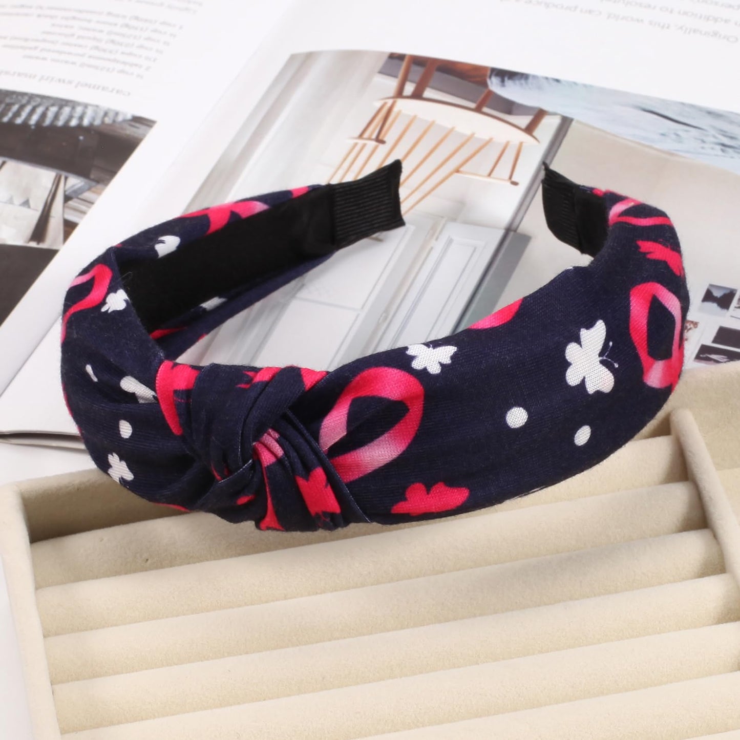 Ardorchid 4 PCS Breast Cancer Headbands Pink Ribbon Wide Knotted Hair Hoop for Women Workout Sports Yoga Running Tennis Breast C