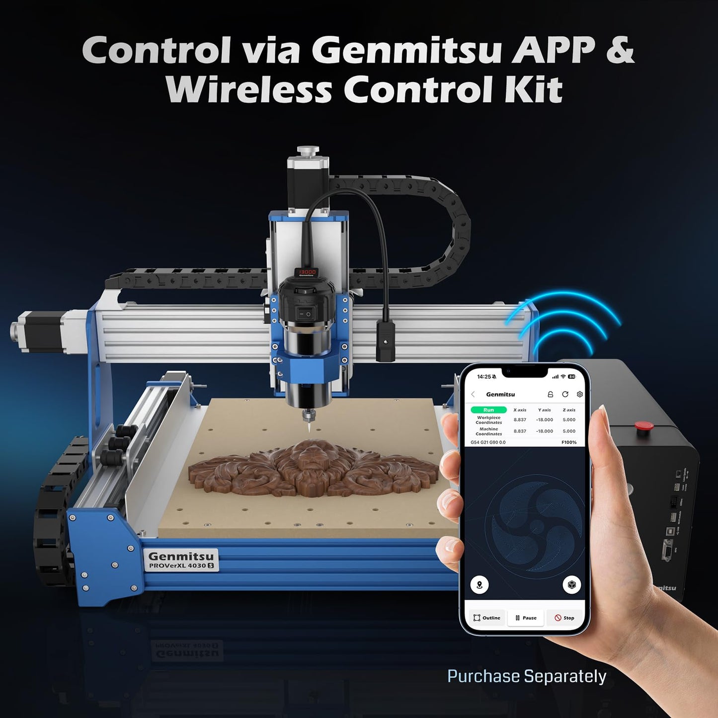 Genmitsu PROVerXL 4030S CNC Router Machine with 710W Spindle, Upgraded 3-Axis Desktop CNC Milling Machine for Wood, Metal, Acrylic, High Precision Linear Rails, 130mm Z-Height, Wireless App Control