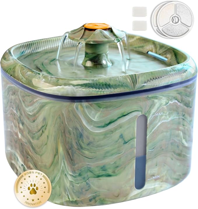 Cat Water Fountain, 2.5L/84oz Automatic Pet Fountain with Rotating Attractor & Camouflage Green Design - Ultra Quiet Water...