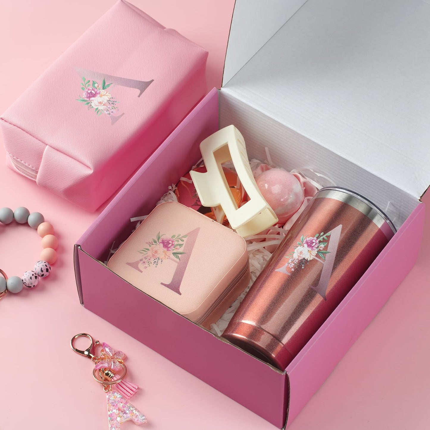 Birthday Gifts Set for Women Mom Bridesmaids Wife Unique Mother's Day Bath Gift Set Box Initial Letter Relaxing Wedding Spa Gifts Idea for Women Her Friend Grandma Sister Christmas gifts (T)