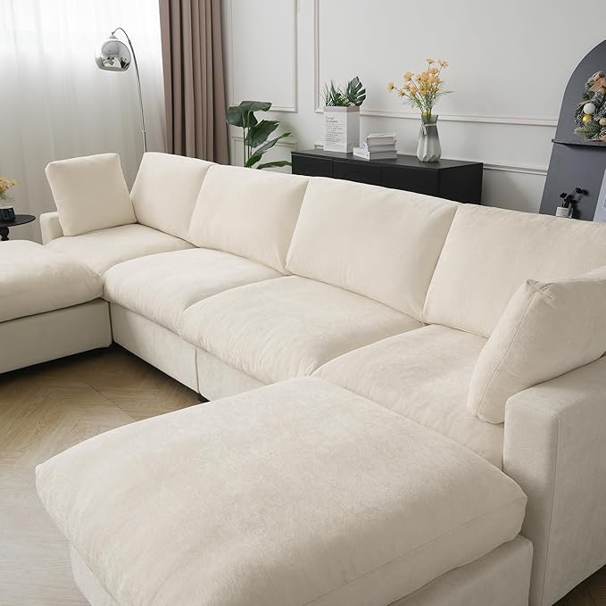 WJShome Cloud Couch Modular Sectional Sofa,100.5" V Shaped Couch, Convertible Wide Seater, 5 Seater for Living Room Set,Covers Washable&Replaceable,Beige
