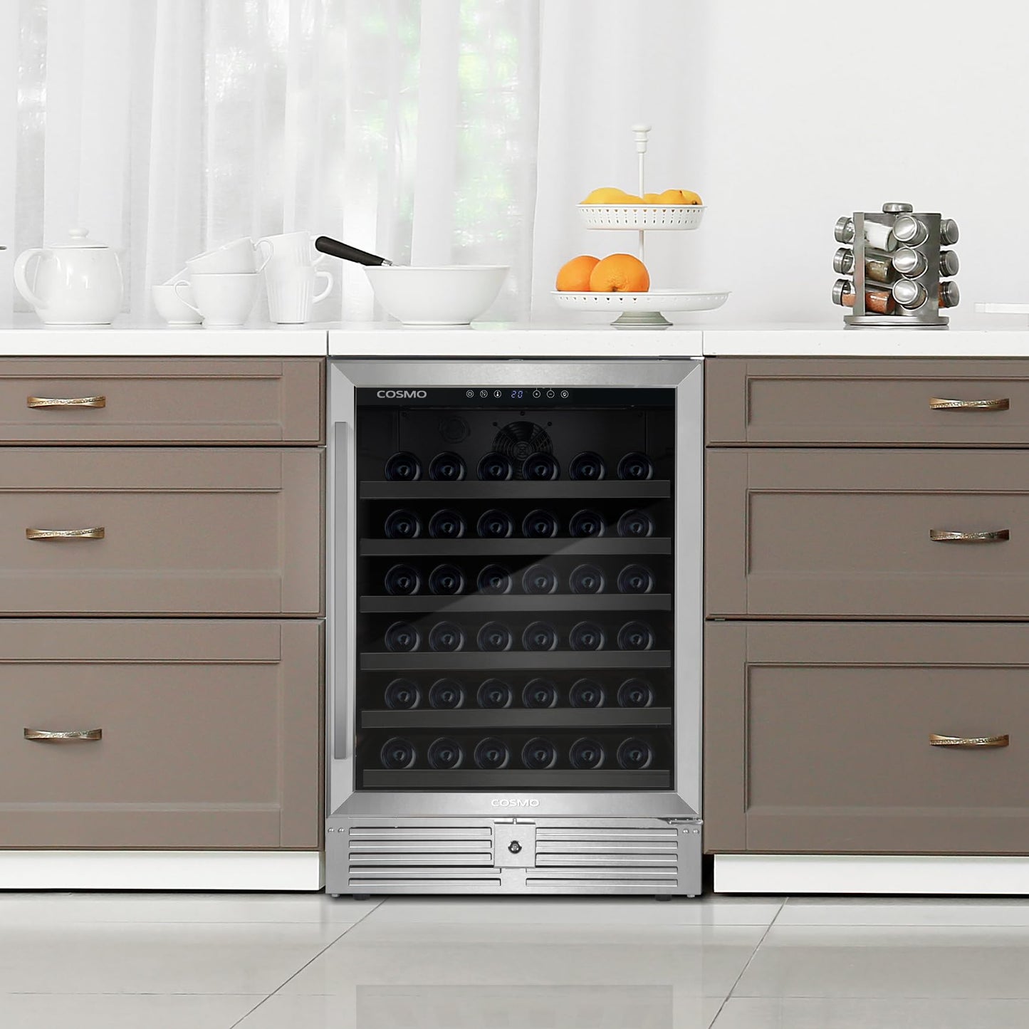 COSMO COS-24BIWCS Lumin Collection 24 in. 52-Bottle Single Zone Compressor Wine Cooler, Digital Controls, LED Lighting, Stainless Steel