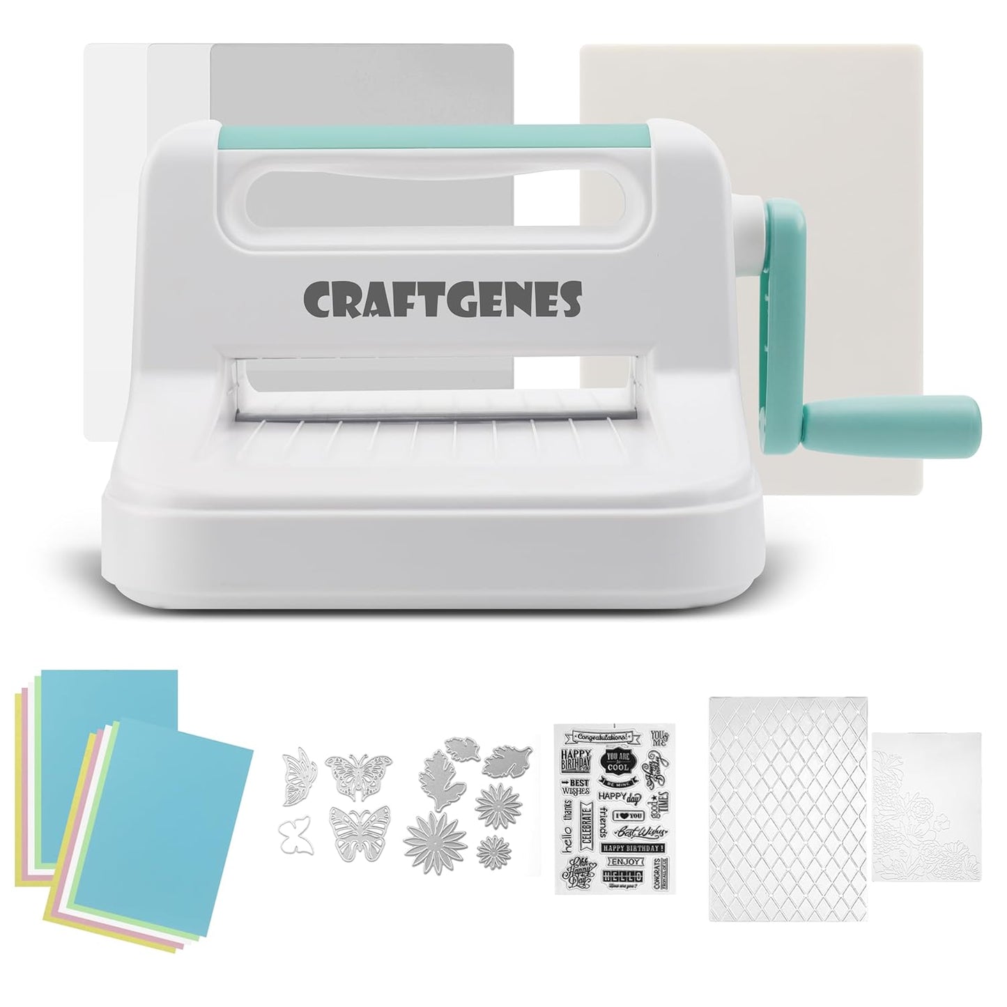 Manual Die Cutting Machine, Embossing Machine 6'' Opening Size for Cardmaking, Scrapbooking, and DIY Crafts – Complete Set with A5 Die Cuts, Embossing Folders, Plates, Clear Stamps