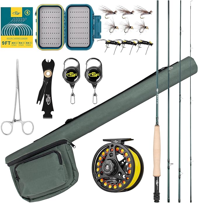 SF Fly Fishing Rod Combo Starter Kit Semi Gloss Green Jade Finish 24T Carbon Fiber Trout Travel Fly Rod with Reel,Fly Rod ...