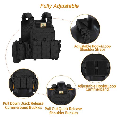 Cilbmua Tactical Vest Quick Release for Men Outdoor Molle Airsoft Vests Adjustable Breathable Weighted Gear for CS/Training (Black)