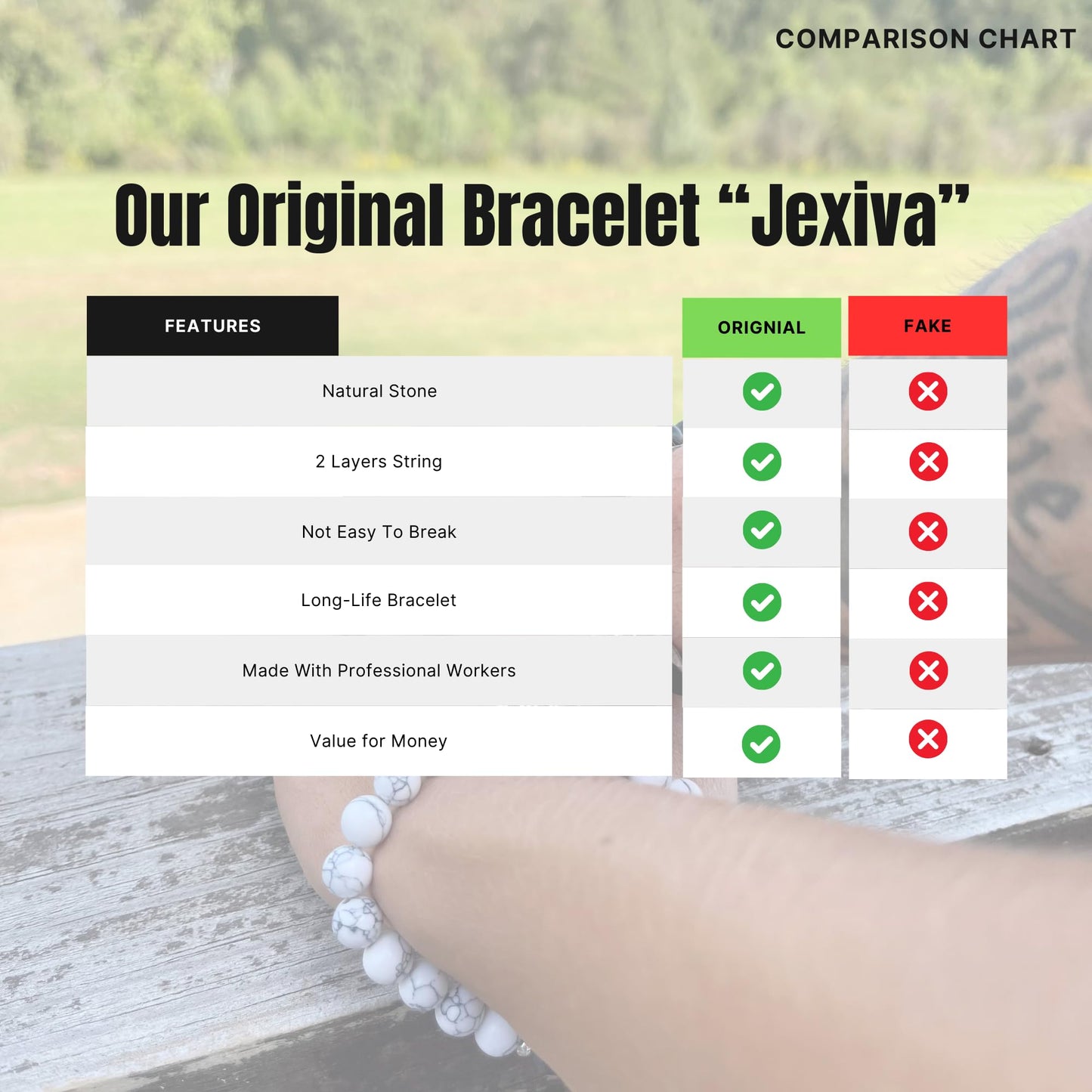 Jexiva Set Of 2 Matching Couple Bracelets Magnetic Heart - Stone Beads, Stretch, Unisex Anniversary, Express Love, Valentine, Long Distance, Christmas Gift (Black+Howlite, Without Giftbox)