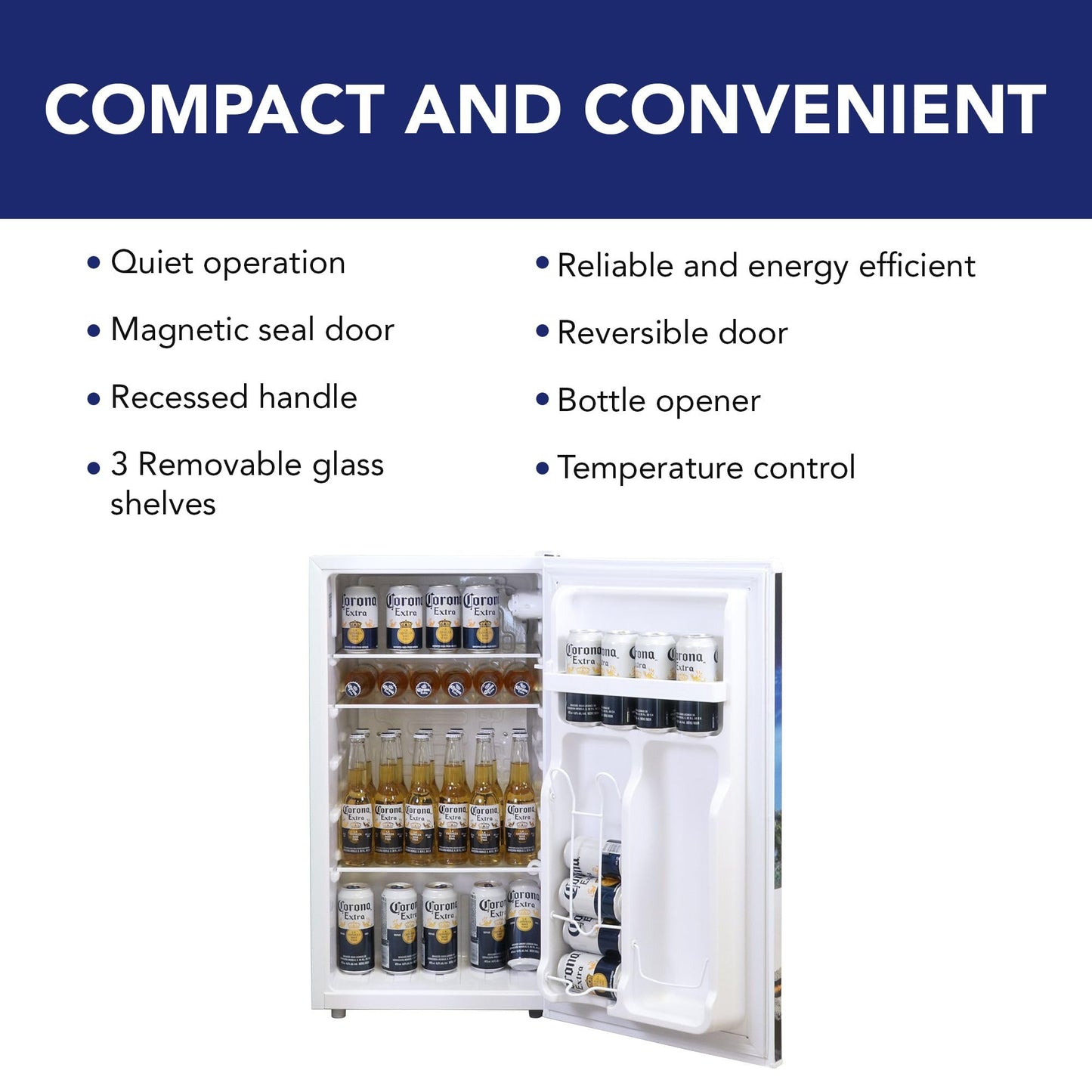 Corona Refrigerator - 3.2 Cubic Feet Capacity, White, Mini Fridge For Kitchen, Bedroom, Office, Dorms, Cuarto, Cool Storage For Wine, Drink, Beverages, Compact Free Standing, Neveras Pequeñpara