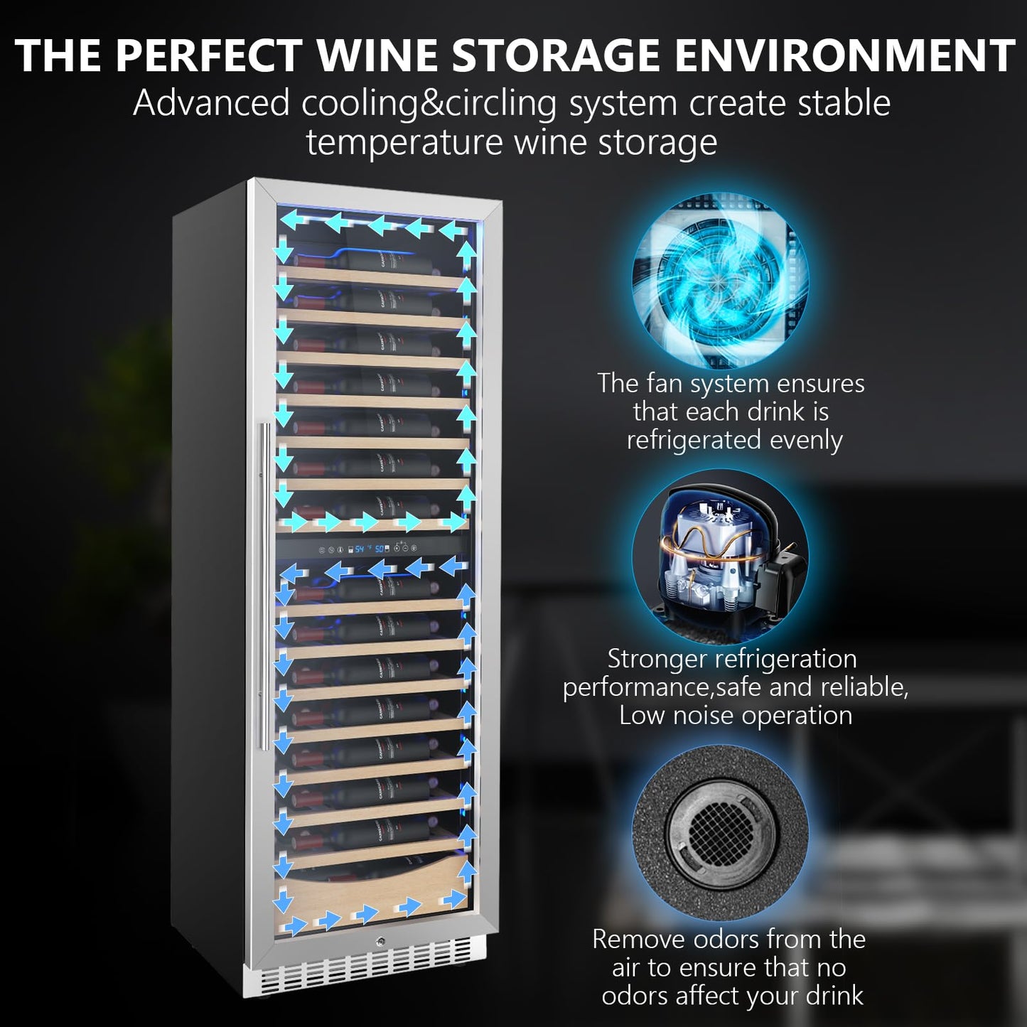 COWSAR 24 Inch Wine Cooler Drink Fridge, 105 Bottles Commercial Wine Fridge, Tall Freestanding/Built-in Beverage Refrigerator Glass Door with Removable Wooden Shelves, Blue LED Lights, Safety lock