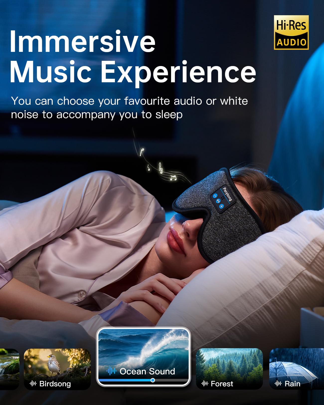 Sleep Mask with Bluetooth 5.4 Headphones, 3D Contoured Sleep Eye Mask with Ultra-Thin HD Stereo Speakers for Side Sleepers, Adjustable Blackout & Noise Canceling for Men Women Deeper Sleep