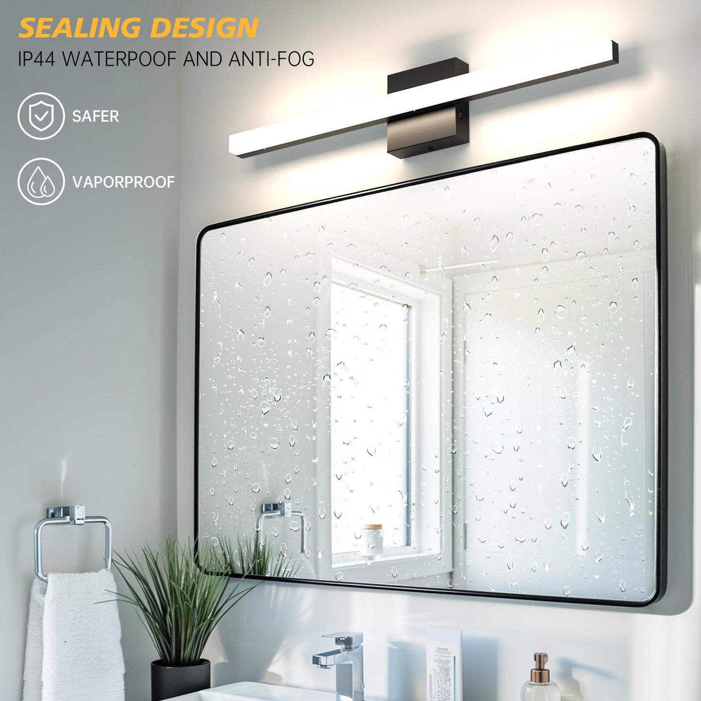 Aourow Modern Bathroom Vanity Lights 20W 2000lm 23.6in,Dimmable 5CCT LED Vanity Lighting Fixture Over Mirror,IP44 Wall Mounting Mirror Light Bar for Bathroom Cabinet(Matte Black)