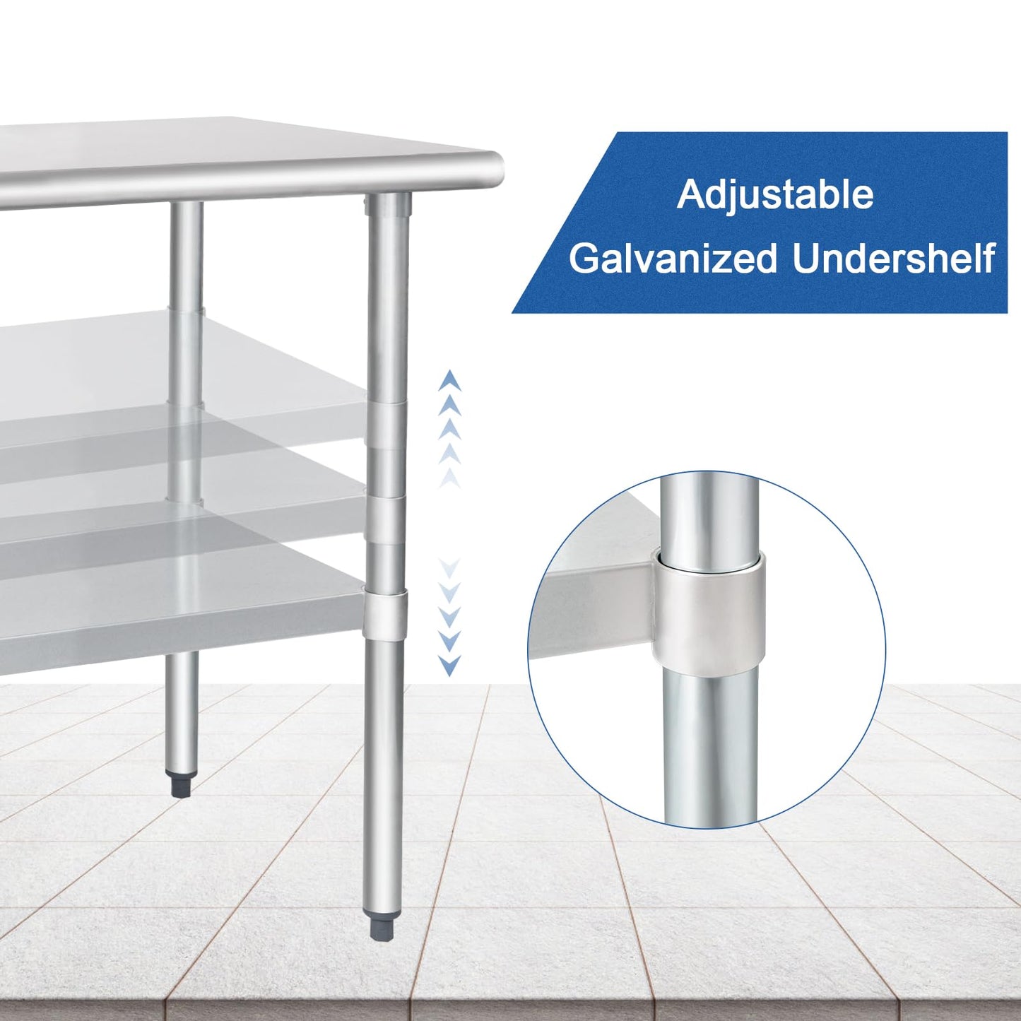 HARDURA Stainless Steel Table 24X24 Inches with Undershelf and Galvanized Legs NSF Heavy Duty Commercial Prep Work Table for Restaurant Kitchen Home and Hotel