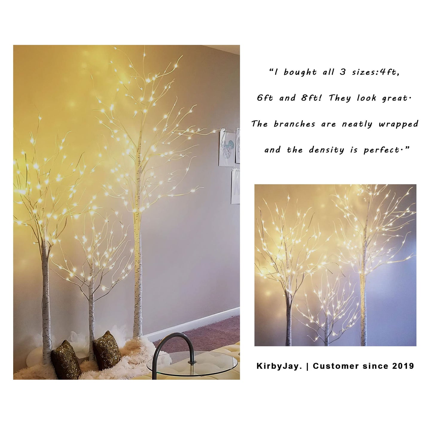 Set of 3 Lighted Birch Tree 4FT 6FT and 8FT LED Artificial Tree for Decoration Inside and Outside, Home Patio Wedding Festival Christmas Decor, Warm White